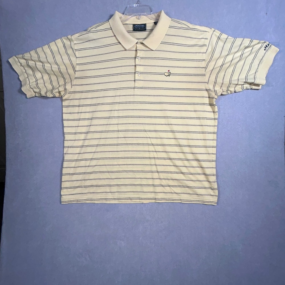 Masters Collection Polo Shirt Mens XXL Yellow Striped Mercerized Cotton Golf‎